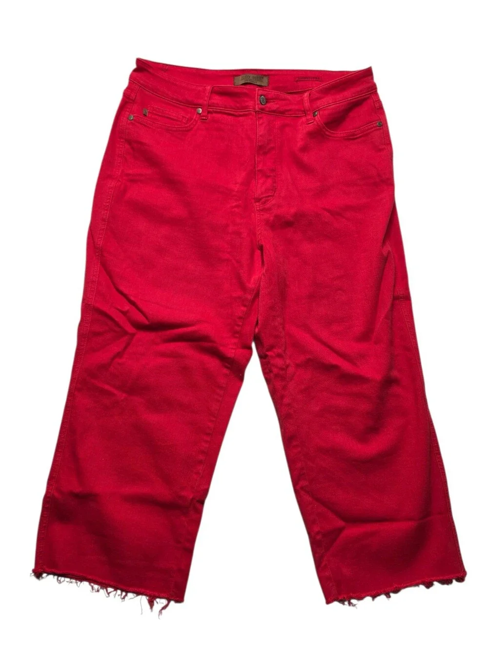 Judy Blue 18W Red Garment Dyed Cropped Wide Leg Raw Hem Stretch Jeans